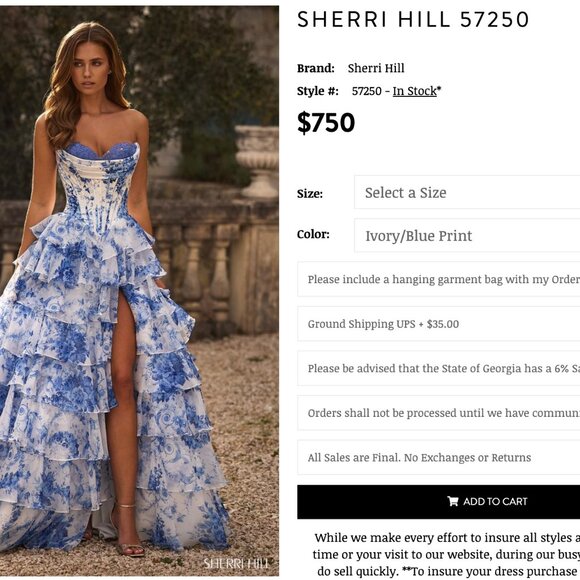 Gorgeous Sherri Hill Blue and White Floral Prom Dress - Picture 5 of 7